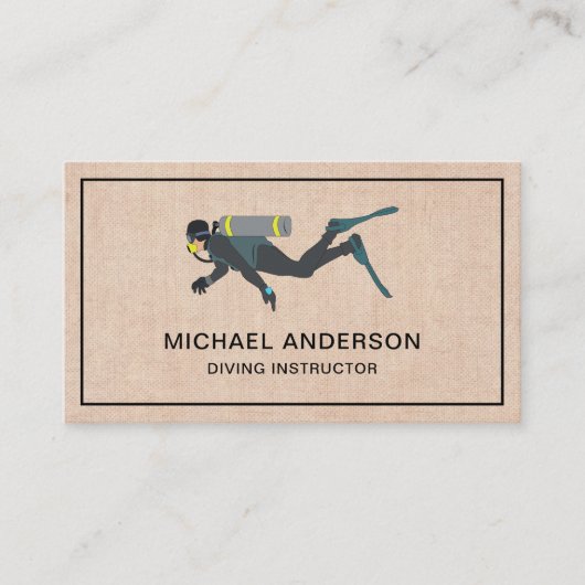 Rustieke Burlap Scuba Diving Instructor Visitekaartje (Voorkant)