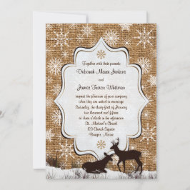 Rustieke Burlap, sneeuwvlokken en herten bruiloft  Kaart