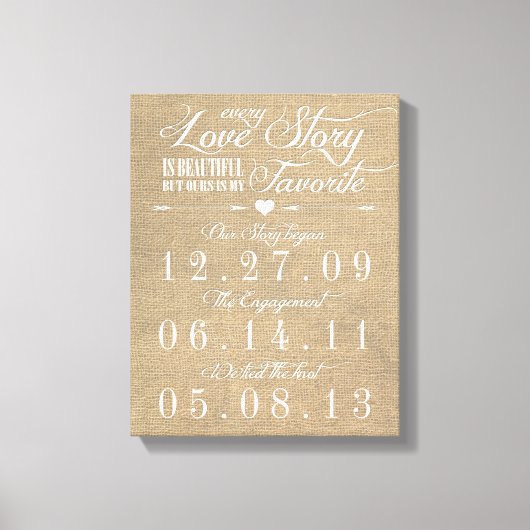 Rustieke Burlap Story Bruiloft Datum Canvas Afdruk (Voorkant)