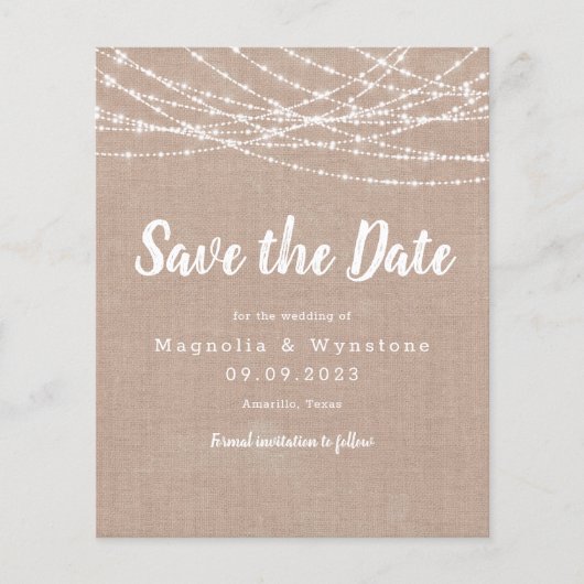 Rustieke Burlap String Lights Bruiloft Save the Da (Voorkant)