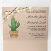 Rustieke Burlap String Lights Desert Cactus Bruilo Drieluik Uitnodiging (Binnenzijde eerst)