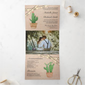 Rustieke Burlap String Lights Desert Cactus Bruilo Drieluik Uitnodiging (Binnen)