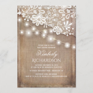 Rustieke Burlap String Lights Kant Baby shower Kaart