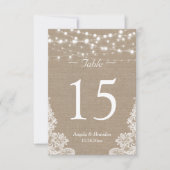 Rustieke Burlap String Lights Kant Tafelnummer (Voorkant)