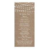 Rustieke Burlap String Lights Trouwprogramma Reclamekaart (Achterkant)