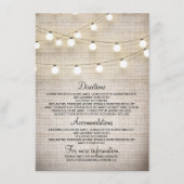 Rustieke Burlap String Lights Wedding Details Kaar Informatiekaartje (Voorkant)
