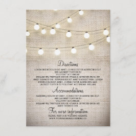 Rustieke Burlap String Lights Wedding Details Kaar Informatiekaartje