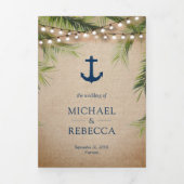 Rustieke Burlap Tropische Palm Anker Lichten Huwel Drieluik Uitnodiging (Cover)