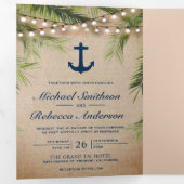 Rustieke Burlap Tropische Palm Anker Lichten Huwel Drieluik Uitnodiging (Binnenzijde eerst)