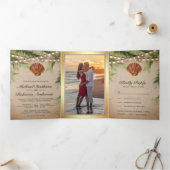 Rustieke Burlap Tropische Palm Leaf Seashell Bruil Drieluik Uitnodiging (Binnen)