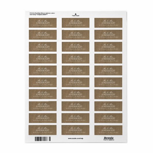 Rustieke Burlap Typografie Retouradres Labels (Full Sheet)