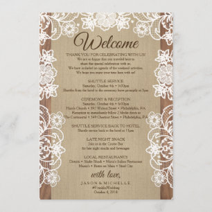 Rustieke Burlap Wedding Route - Huwelijk Welkom Programmakaart