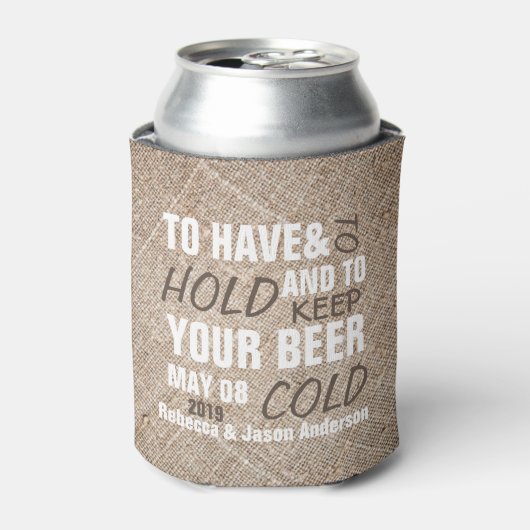 rustieke burlap western land bruiloft gunst blikjeskoeler (Blikje Voorkant)