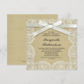 Rustieke Burlap White Lace & Bow Bridalshower Uitn Kaart (Voorkant / Achterkant)