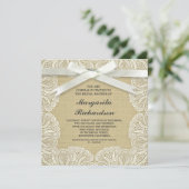 Rustieke Burlap White Lace & Bow Bridalshower Uitn Kaart (Staand voorkant)