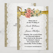 Rustieke Burlap & White Lace Romantische bruiloft Kaart (Voorkant / Achterkant)