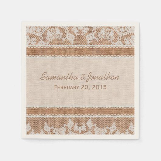 Rustieke Burlap & White Lace Wedding Servetten (Voorkant)