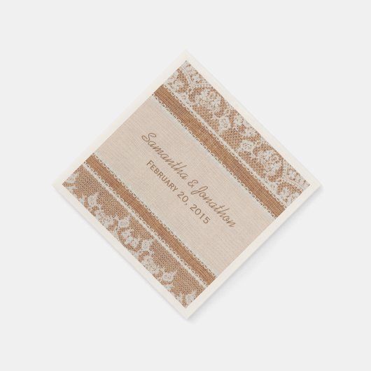 Rustieke Burlap & White Lace Wedding Servetten (Hoek)