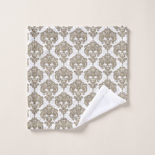 Rustieke Burlap & White Royal Glam Damask Bad Handdoek (Wasdoekje)