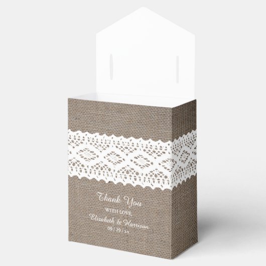 Rustieke Burlap & Witte Kant Bruiloft Dank u Bedankdoosjes (Geopend)