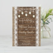 Rustieke Burlap Wood Lace Wedding Uitnodigingen (Staand voorkant)