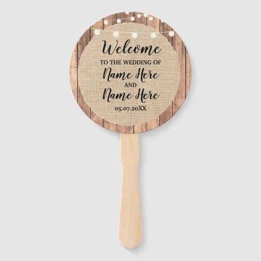Rustieke Burlap Wood Lights Trouwprogramma Fan Handwaaier (Voorkant)