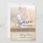 Rustieke Burlap Wood Pampass Grass Boho Foto Save The Date (Voorkant)