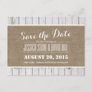 Rustieke Burlap & Wood Stripes Wedding Save the Da Aankondigingskaart