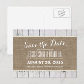 Rustieke Burlap & Wood Stripes Wedding Save the Da Aankondigingskaart (Voorkant / Achterkant)