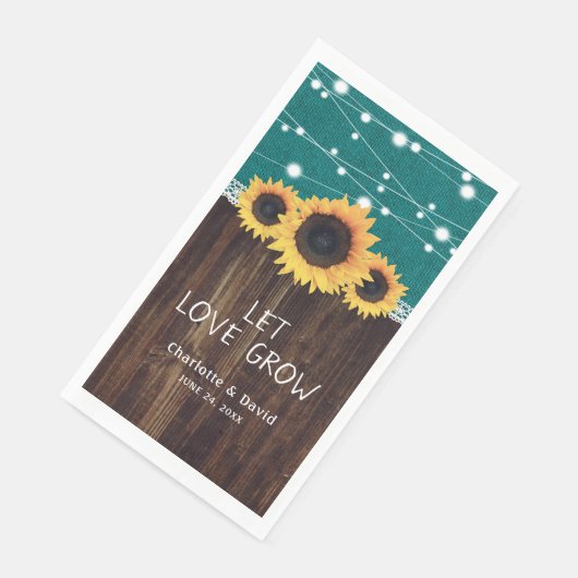 Rustieke Burlap Wood Zonnebloem Blauwgroen bruilof Servet (Hoek)