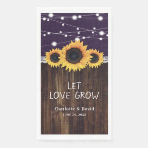 Rustieke Burlap Wood Zonnebloem Paarse bruiloft Servet