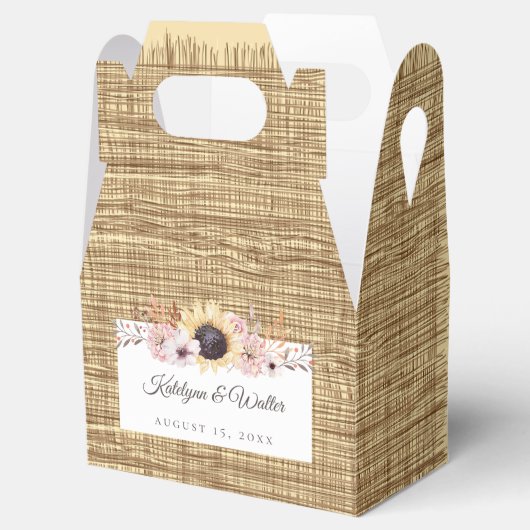 Rustieke Burlap Zonnebloem Boeket Bruiloft Bedankdoosjes (Geopend)