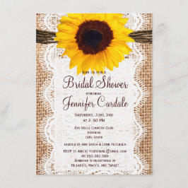 Rustieke Burlap Zonnebloem Bruidsdouche Uitnodigin Kaart