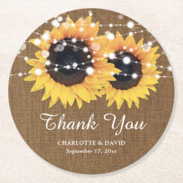Rustieke Burlap Zonnebloem Bruiloft Dank u Ronde Kartonnen Onderzetter