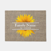 Rustieke Burlap Zonnebloem Familienaam Vastgesteld Deurmat (Voorkant)