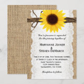 Rustieke Burlap Zonnebloem Huwelijksuitnodiging Kaart (Voorkant / Achterkant)