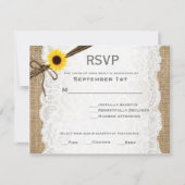 Rustieke Burlap, Zonnebloem, & kant bruiloft RSVP (Voorkant)