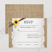 Rustieke Burlap, Zonnebloem, & kant bruiloft RSVP  (Voorkant / Achterkant)