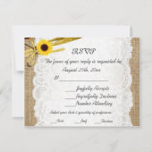 Rustieke Burlap Zonnebloem Lace Wedding RSVP Kaart (Voorkant)