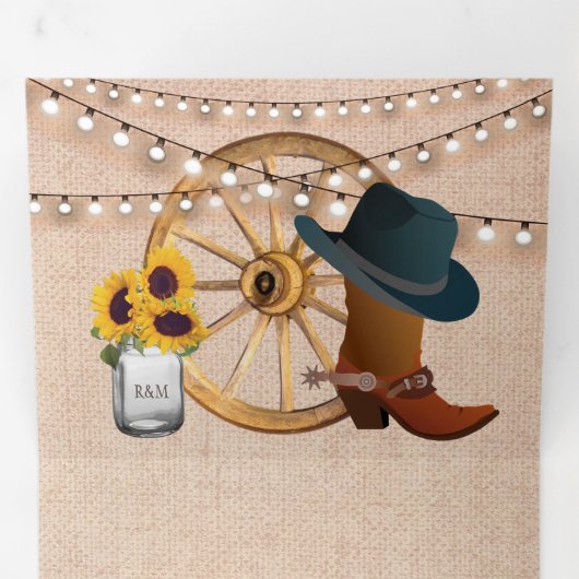 Rustieke Burlap Zonnebloemen Cowboy Westerne bruil Drieluik Uitnodiging (Binnenzijde eerst)