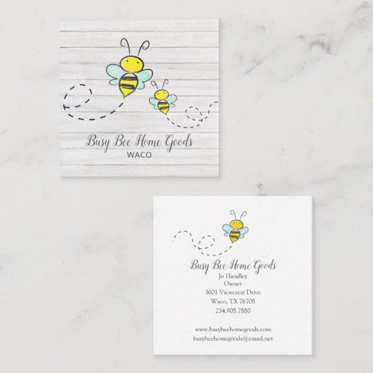 Rustieke Busy Bumble Bijen Houtkorrel Vierkante Visitekaartje (Voorkant / Achterkant)