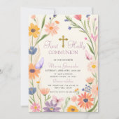 Rustieke Butterfly Wildflower Eerste Heilige Commu Kaart (Voorkant)