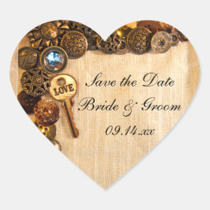 Rustieke Buttonnen Bruiloft Save the Date Sticker