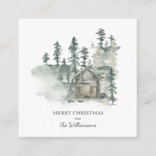 Rustieke cabin bosgroene gepersonaliseerde kerst informatiekaartje