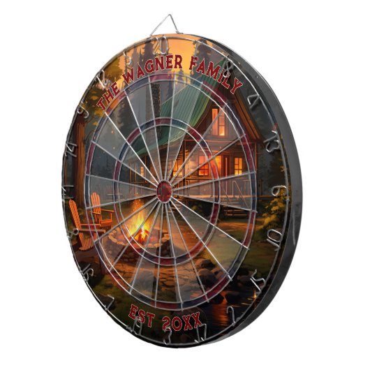 Rustieke Cabin Custom Familienaam Vastgestelde Dat Dartbord (Voorkant Rechts)