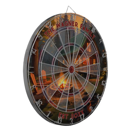 Rustieke Cabin Custom Familienaam Vastgestelde Dat Dartbord (Voorkant Links)