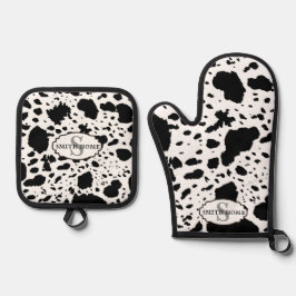 Rustieke Cabin Koeienhuid Print Gezellige Boerderi Ovenwant & Pannenlap Set