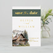Rustieke Cabin Mountains Winter Herfst Save the Da Folie Uitnodiging (Staand Voorkant)