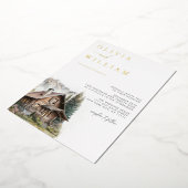 Rustieke Cabine Bergen Winter Herfst Bruiloft Folie Uitnodiging (Gedraaid)