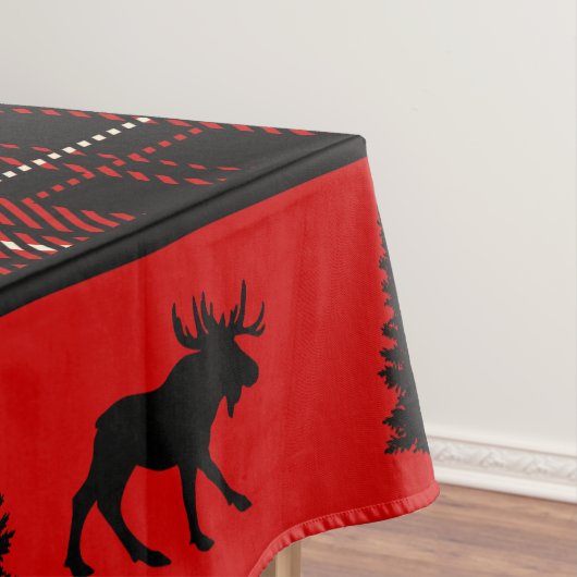 Rustieke Cabine Rood Plaid Zwart Moose Bomen Tafelkleed (Voorbeeld)
